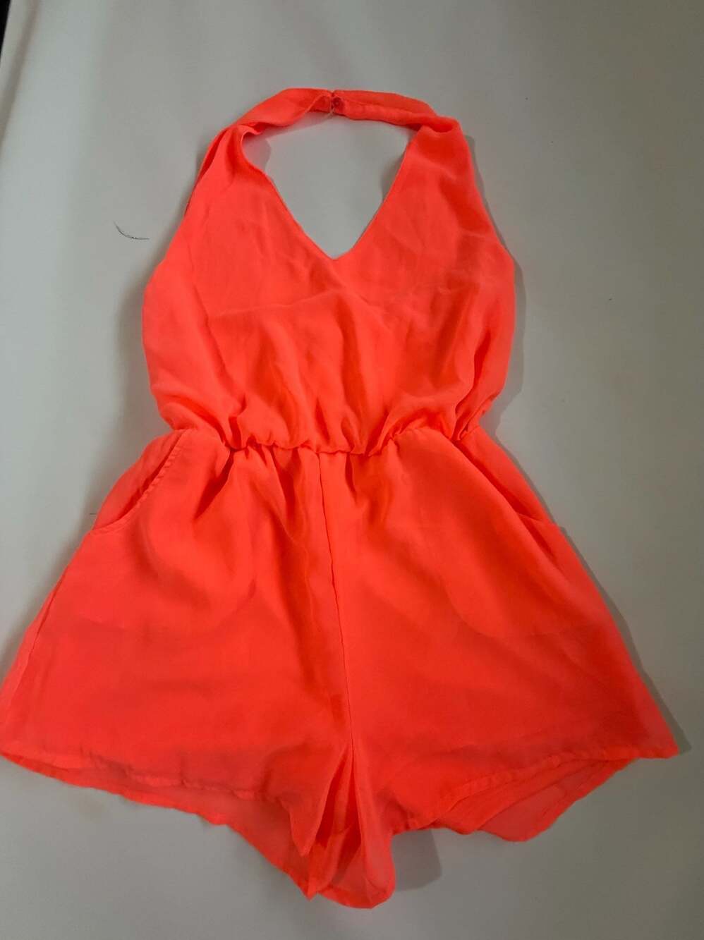 Live 4 Truth Womens L Orange Halter Neck Romper V-Neck Flowy Shorts Summer